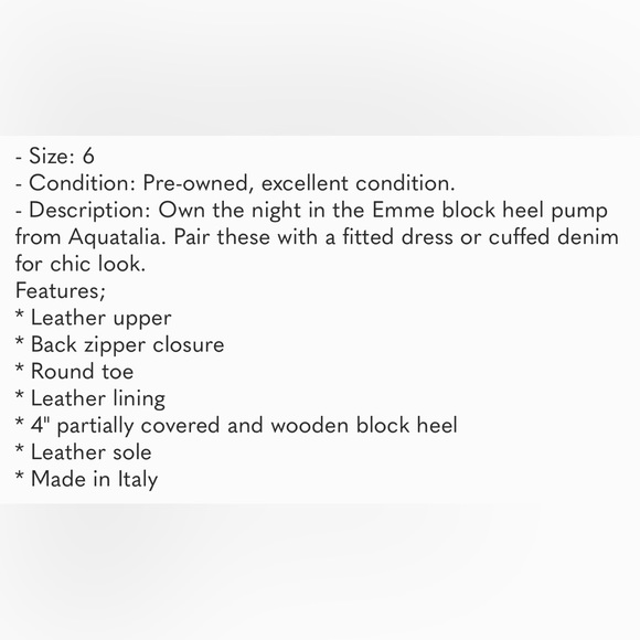 SAVE $629 - AQUATALIA BLACK LEATHER “EMME” BLOCK HEEL PUMPS EXCELLENT CONDITION - Picture 11 of 11